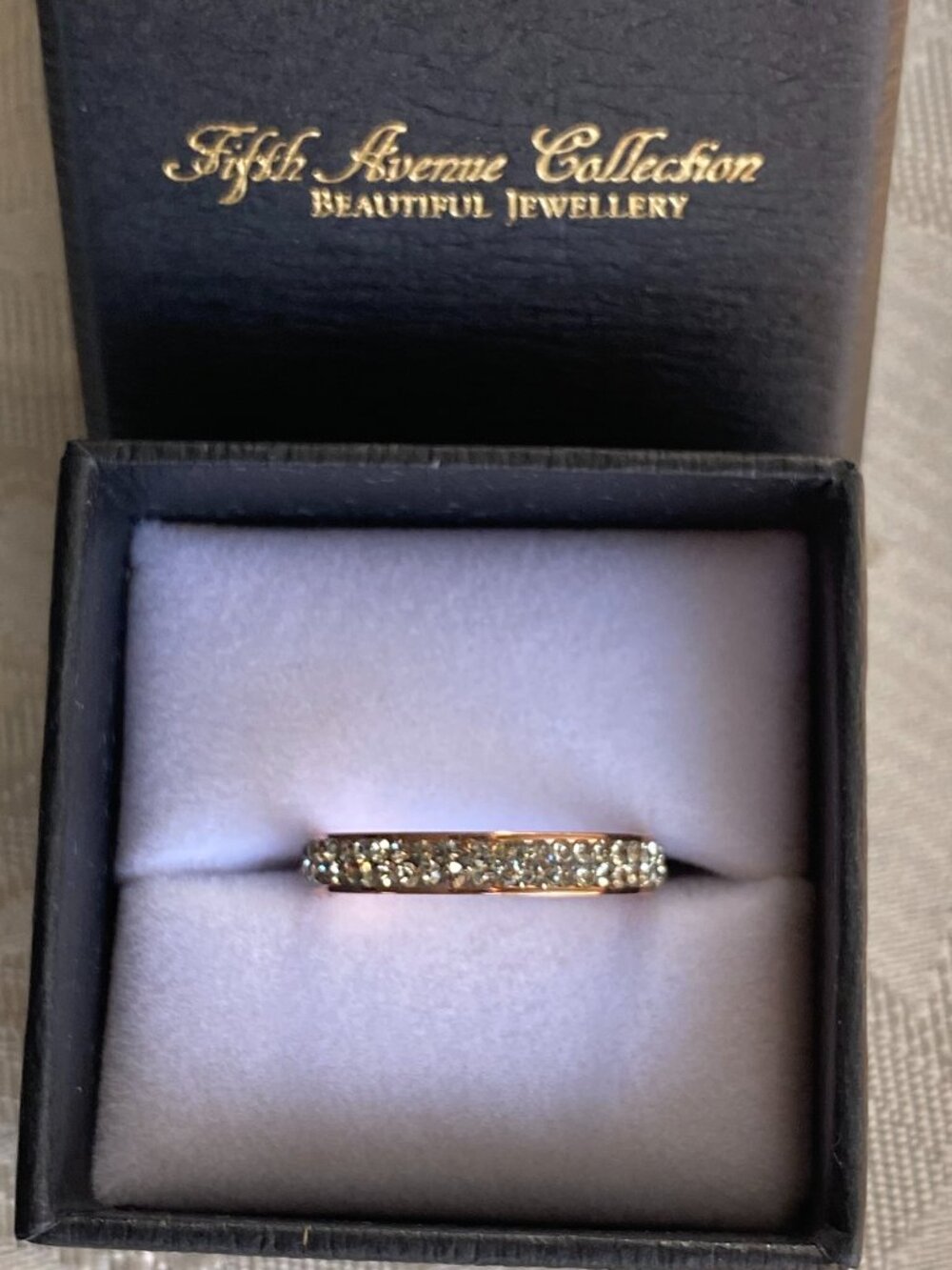 Fifth Avenue Collection Smoky Crystal Eternity Ring Rose Gold Sz 7